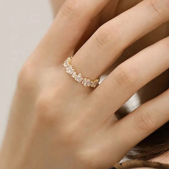 NEW 18K yellow gold plated adjustable baguette cubic zirconia ring jewelry B28A - Picture 2 of 6